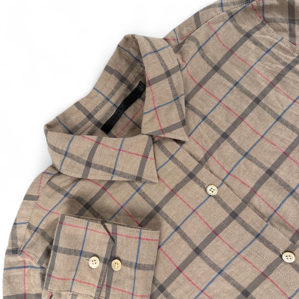 John Kayne Shirt Womens M Tan Plaid Long Sleeve Button Down Casual Check Flannel